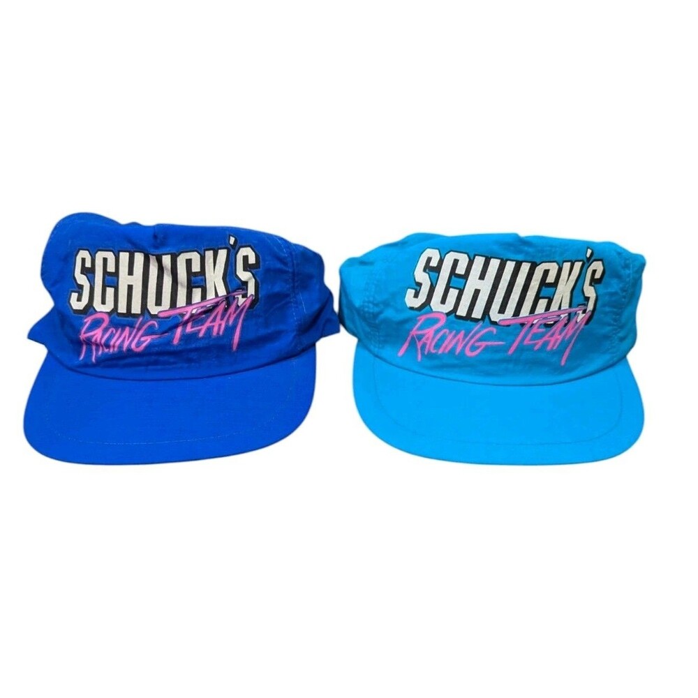 Vintage 90's Schuck's Racing Team Neon Blue Hats Lot 2 Vintage Racing Snapback